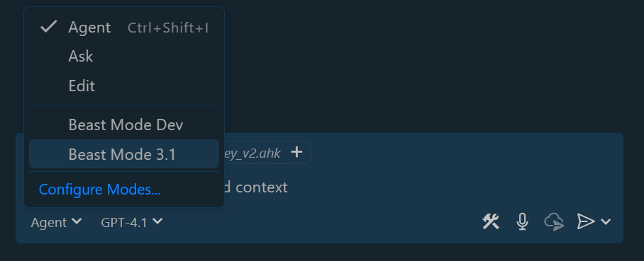 Beast Mode displayed in VS Code chat