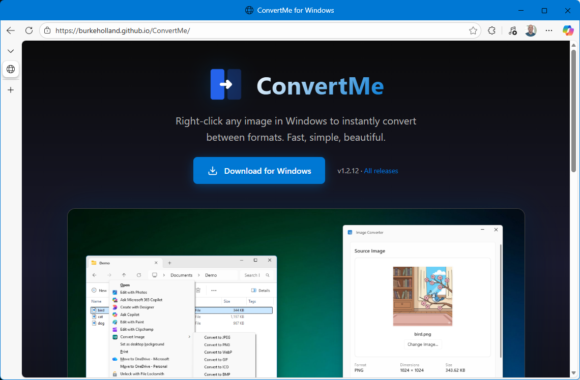 Convert me site screenshot