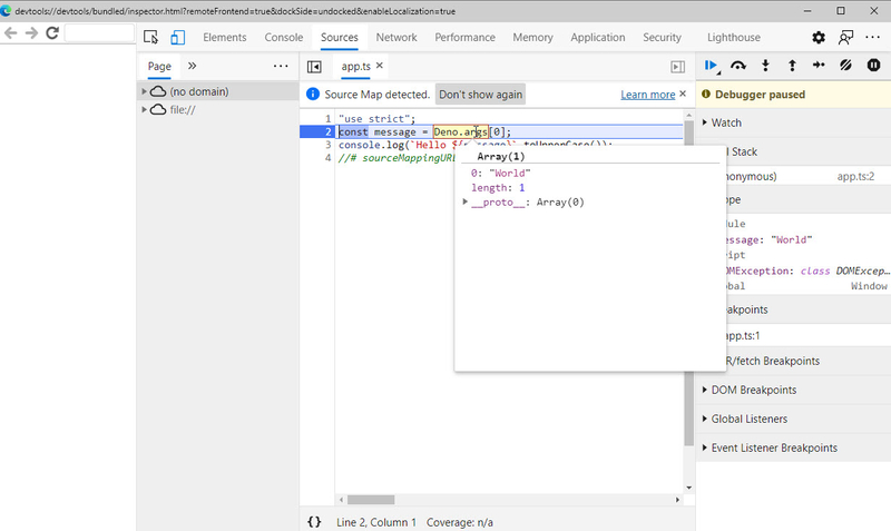 Hovering over the args argument in Deno
